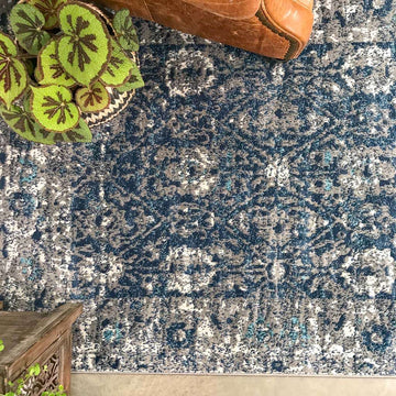 Faded Distressed Navy Oriental Pattern Runner Rug