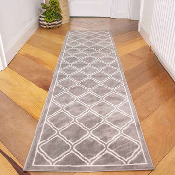 Dark Grey Trellis Living Room Runner Rug