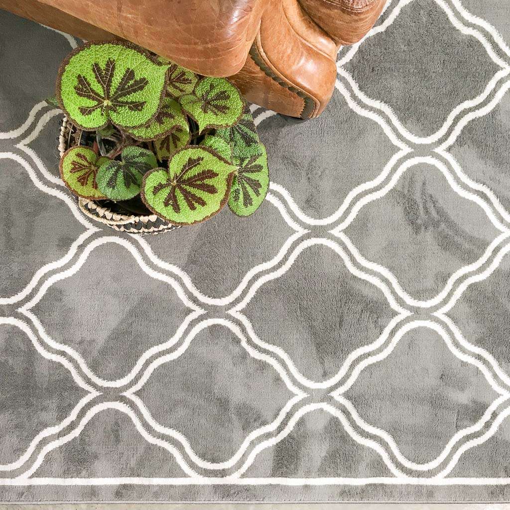 Dark Grey Trellis Living Room Runner Rug