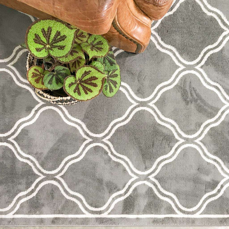 Dark Grey Trellis Living Room Runner Rug