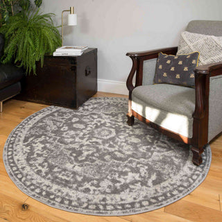 Faded Distressed Grey Oriental Pattern Rug