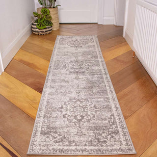 Faded Distressed Grey Oriental Pattern Rug