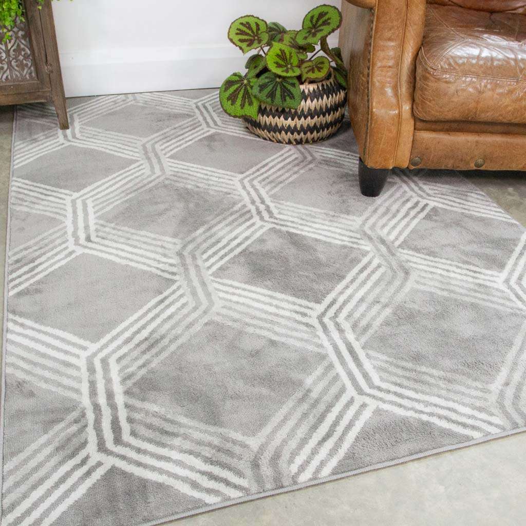 Chic Geometric Grey Living Room Rug – Kukoon Rugs Online