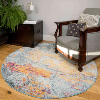Gold Blue Distressed Living Room Rug