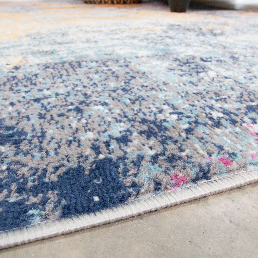 Gold Blue Distressed Living Room Rug