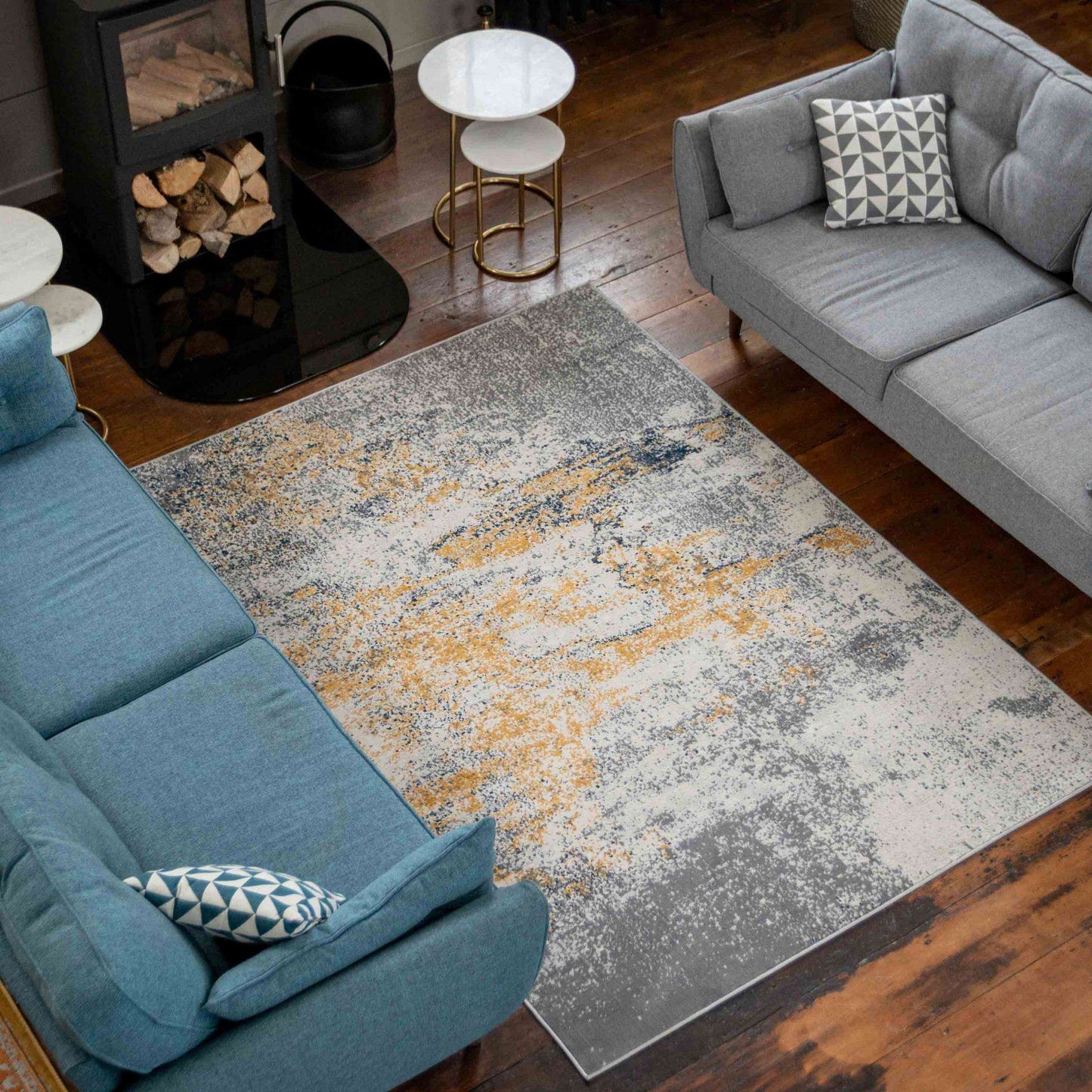 Distressed Ochre Yellow Pastel Soft Living Room Rug | Living Room Rugs ...