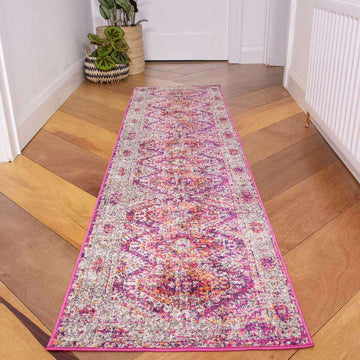 Fuschia Pink Oriental Distressed Rug