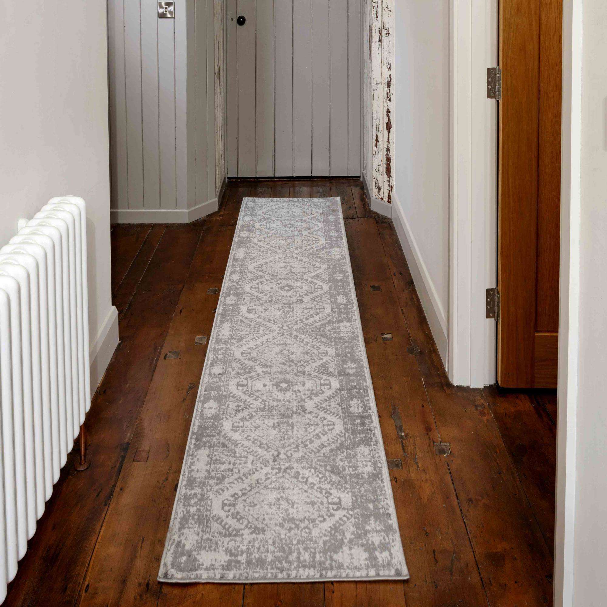 Grey Distressed Vintage Large Hall Runner Rugs
