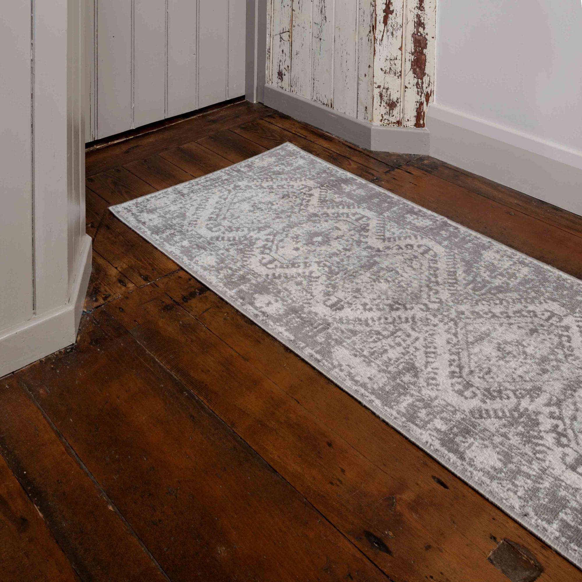 Grey Distressed Vintage Large Hall Runner Rugs