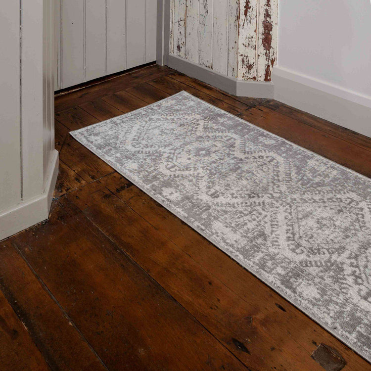 Grey Distressed Vintage Large Hall Runner Rugs