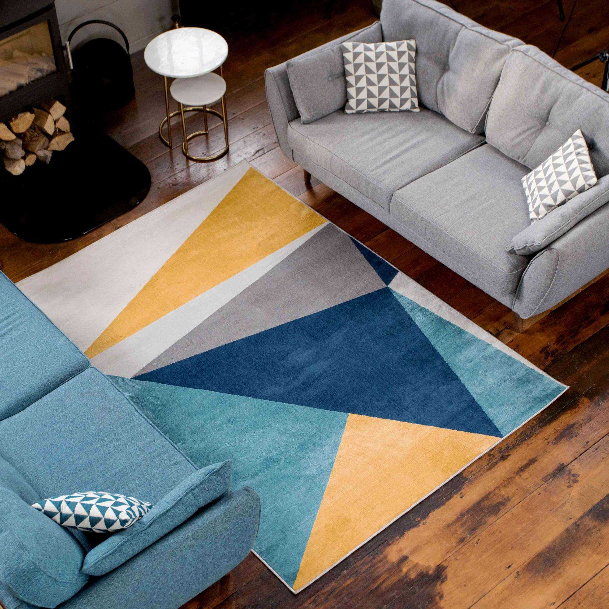 Blue Yellow Pastel Abstract Large Hall Runner Rugs Runner Rugs