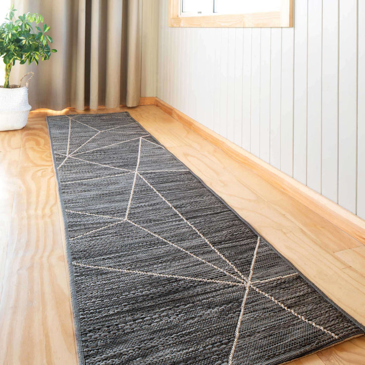 Grey Fractured Flatweave Runner Rug