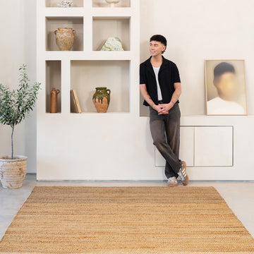 Natural Handwoven Brown Jute Border Rug - Alma