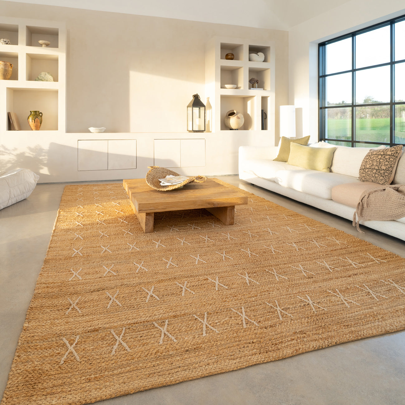 Handwoven Brown Jute Cross Stitch Rug - Callie