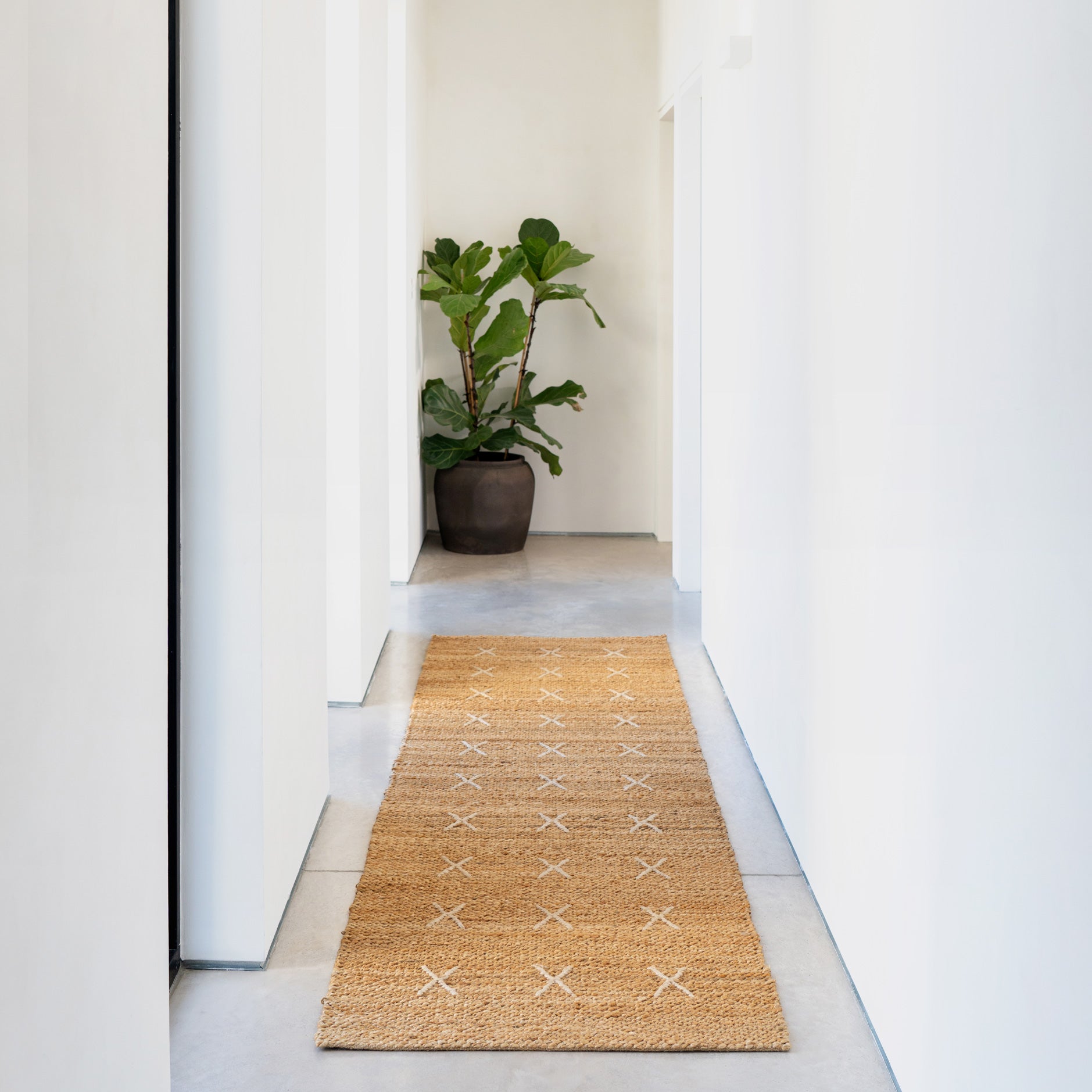 Handwoven Brown Jute Cross Stitch Rug - Callie