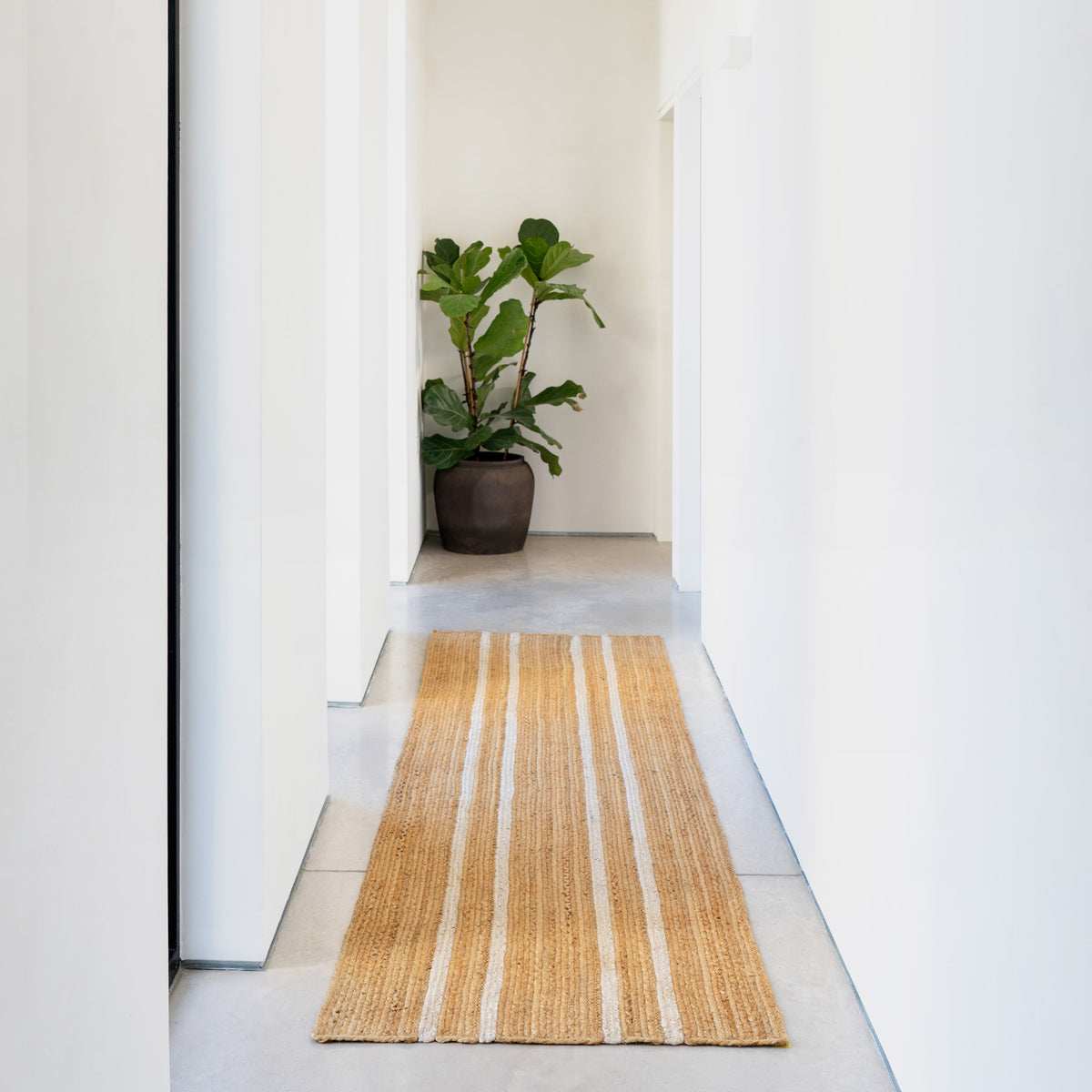 Handwoven Brown Jute Braided Line Rug - Saria
