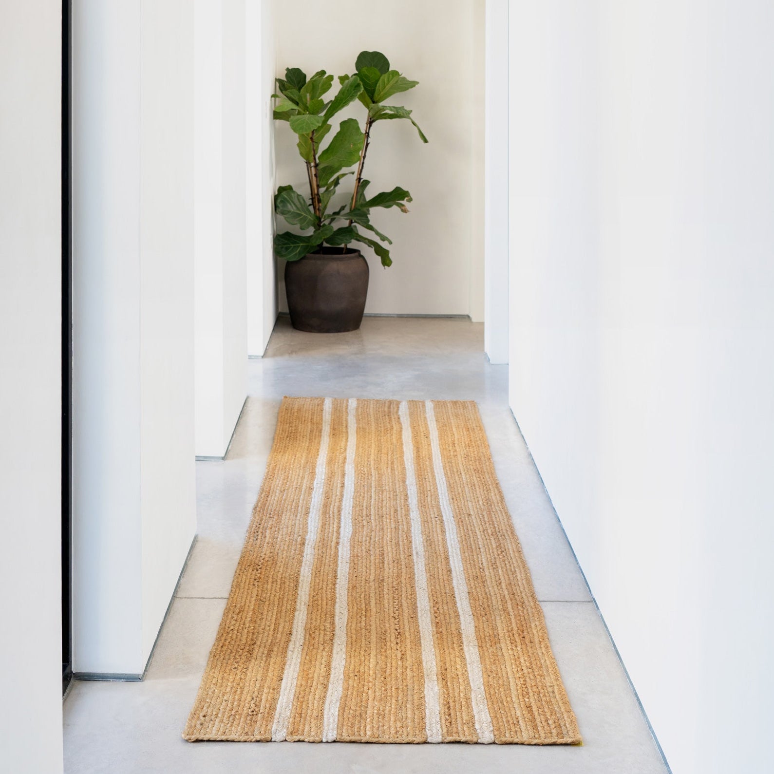 Handwoven Brown Jute Braided Line Runner - Saria