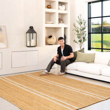 Handwoven Brown Jute Braided Line Rug - Saria