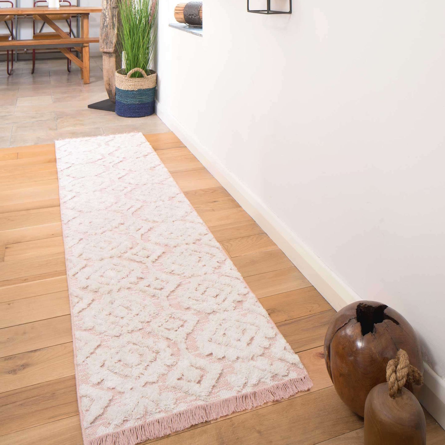 Tufted Blush Pink Moroccan Sustainable Runner Rug