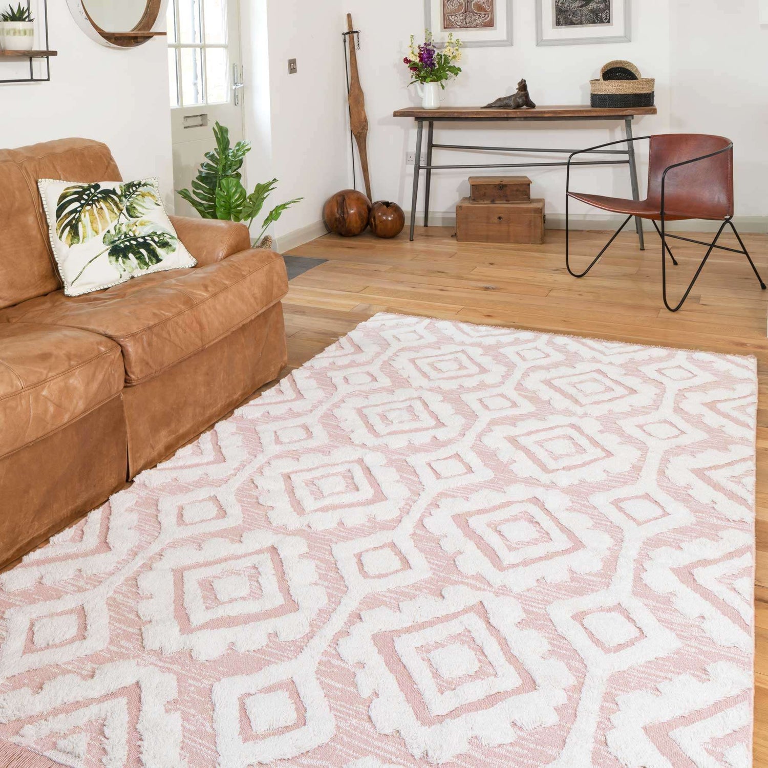 Tufted Blush Pink Moroccan Sustainable Runner Rug