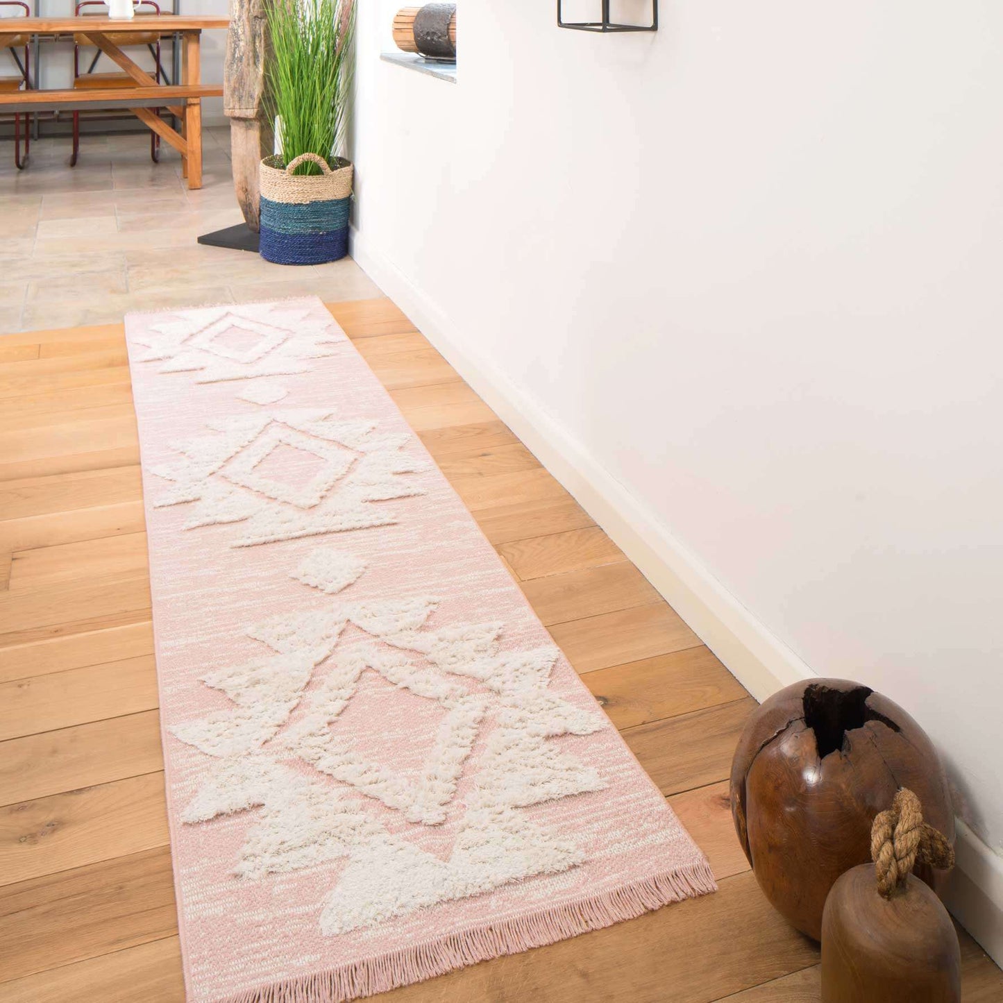Tufted Tribal Blush Pink Sustainable Runner Rug