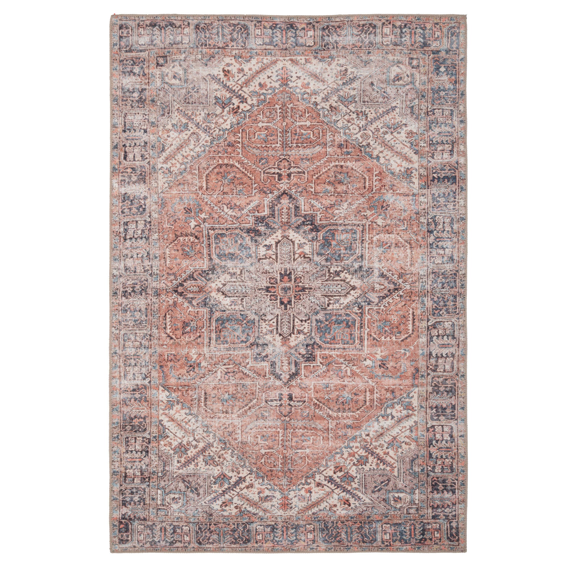 Flatwoven Washable Terracotta Medallion Area Rug - Neeve