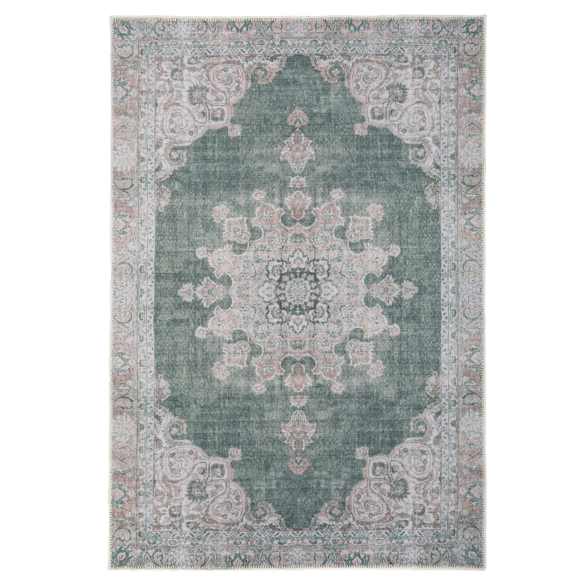 Flatwoven Washable Green Medallion Area Rug - Orion