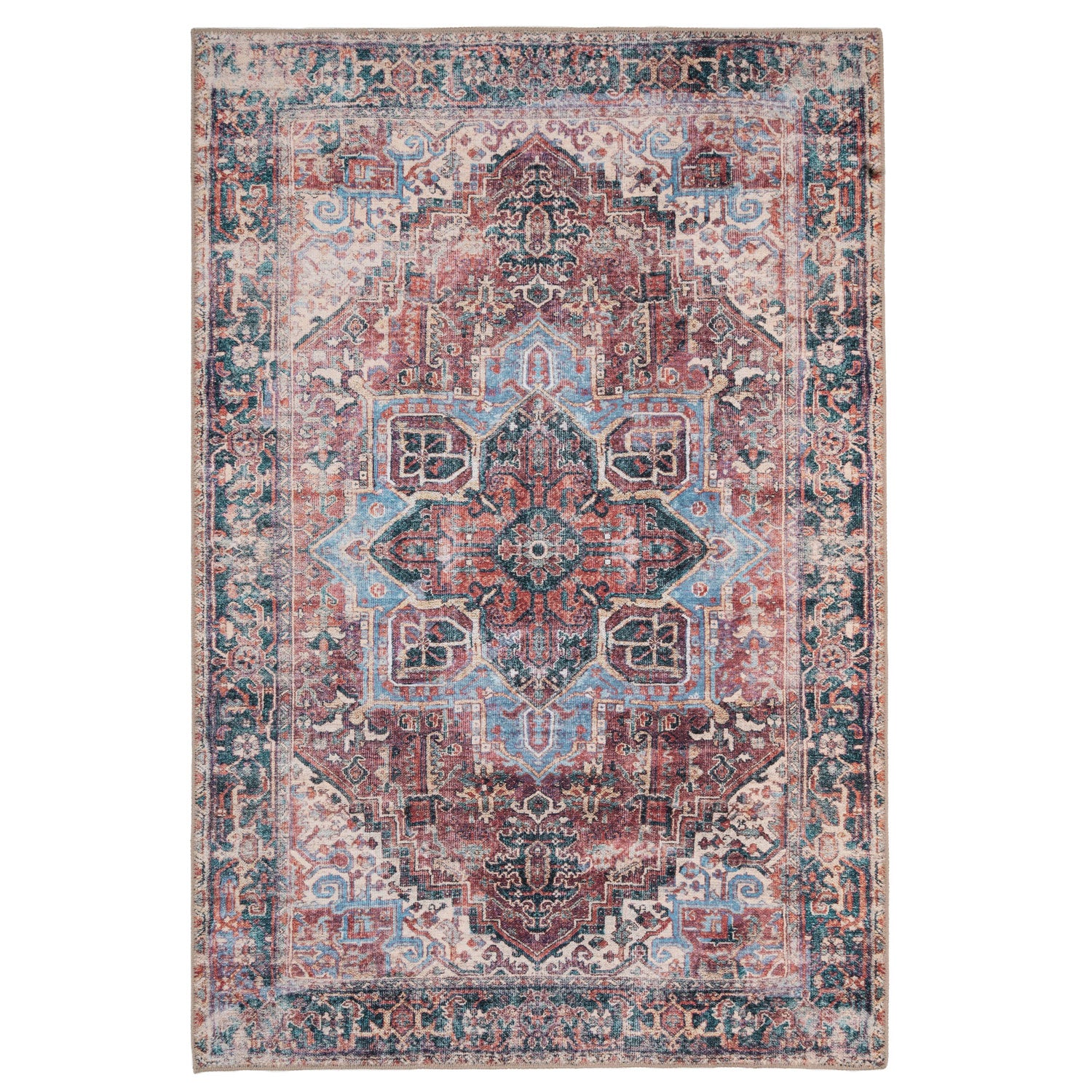 Flatwoven Washable Red Medallion Area Rug - Slaney