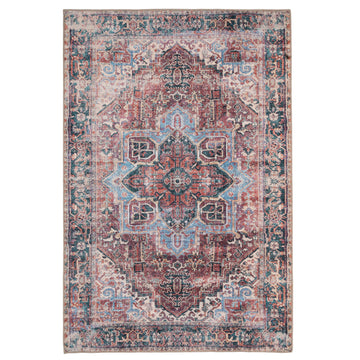 Flatwoven Washable Red Medallion Area Rug - Slaney