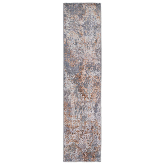 Washable Distressed Copper Blue Runner