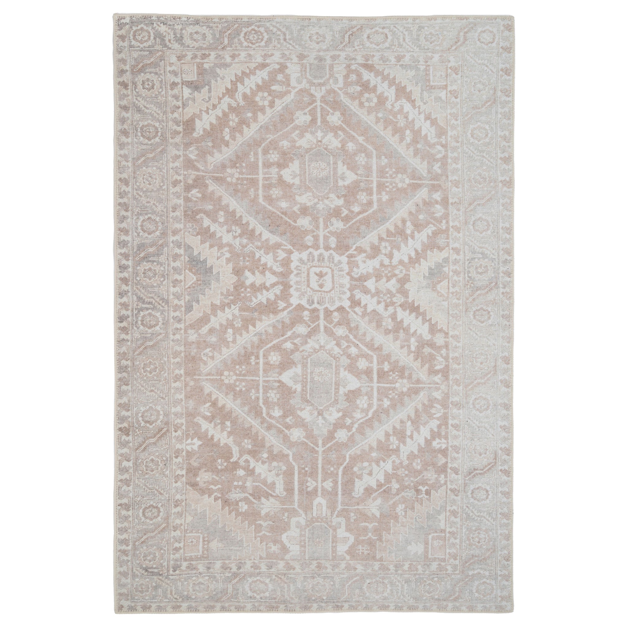 Flatwoven Washable Distressed Beige Area Rug - Tolka