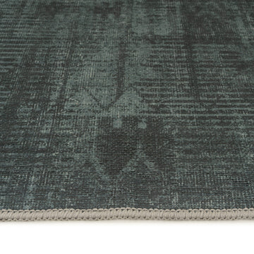 Vintage Distressed Green Washable Runner Rug - Cleo