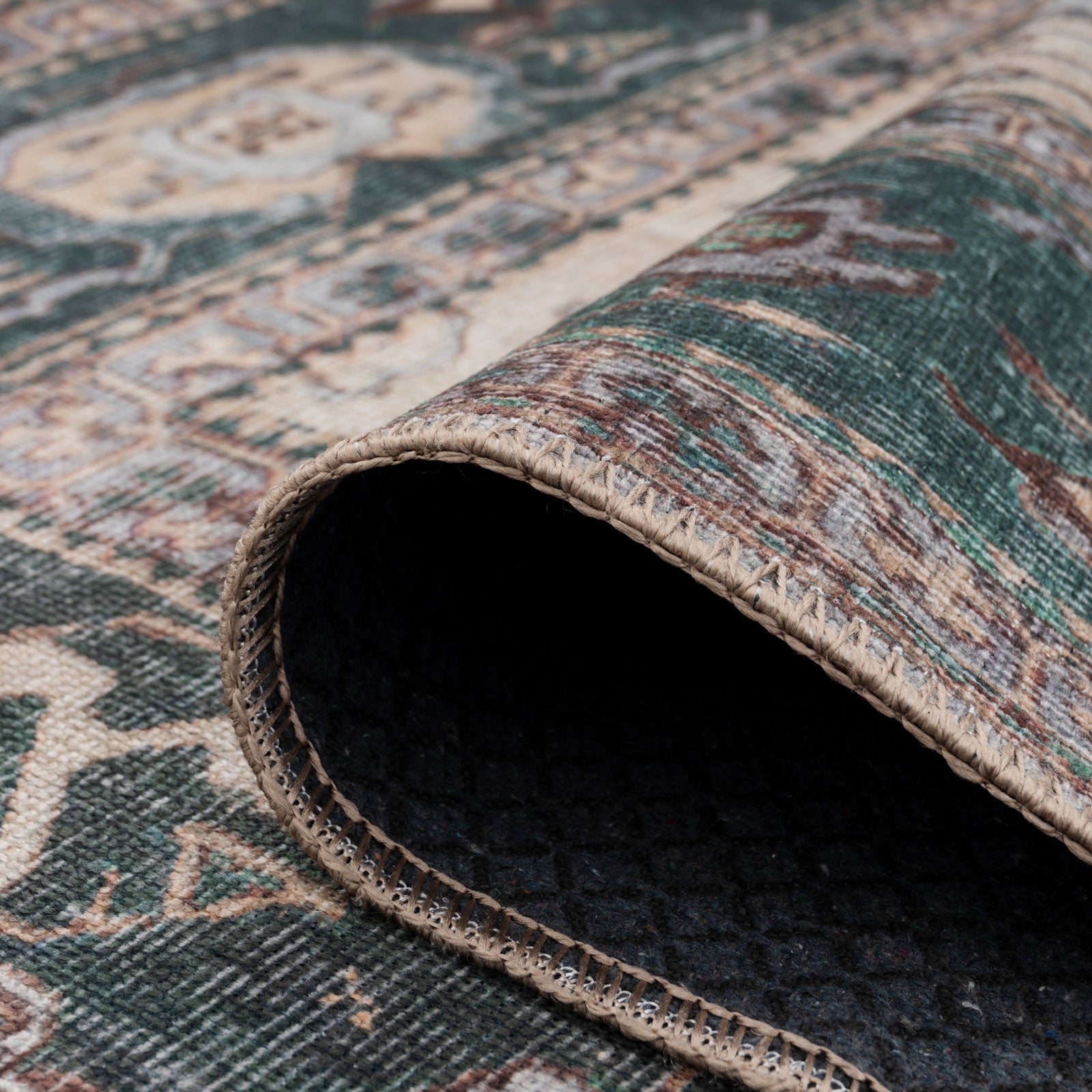 Distressed Bordered Washable Rug