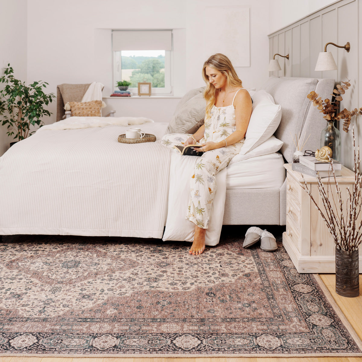 Flatwoven Washable Teal Medallion Area Rug - Caragh