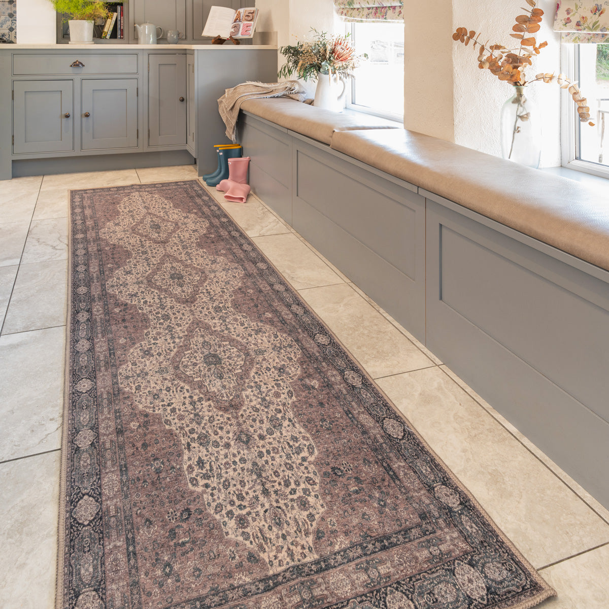 Flatwoven Washable Teal Medallion Area Rug - Caragh