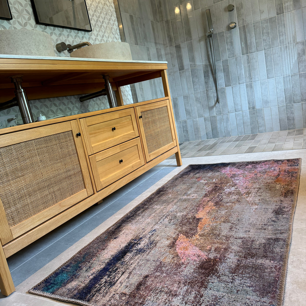 Flatwoven Washable Distressed Multicolour Area Rug - Carrie