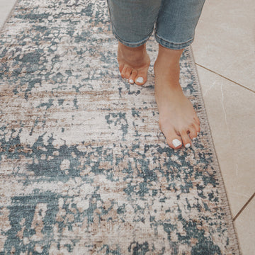 Flatwoven Washable Distressed Blue Runner - Dash