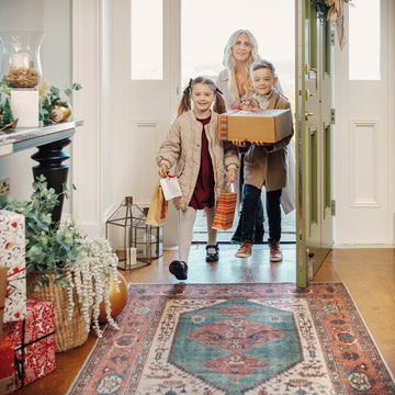 Flatwoven Washable Distressed Terracotta Green Boho Rug - Faro