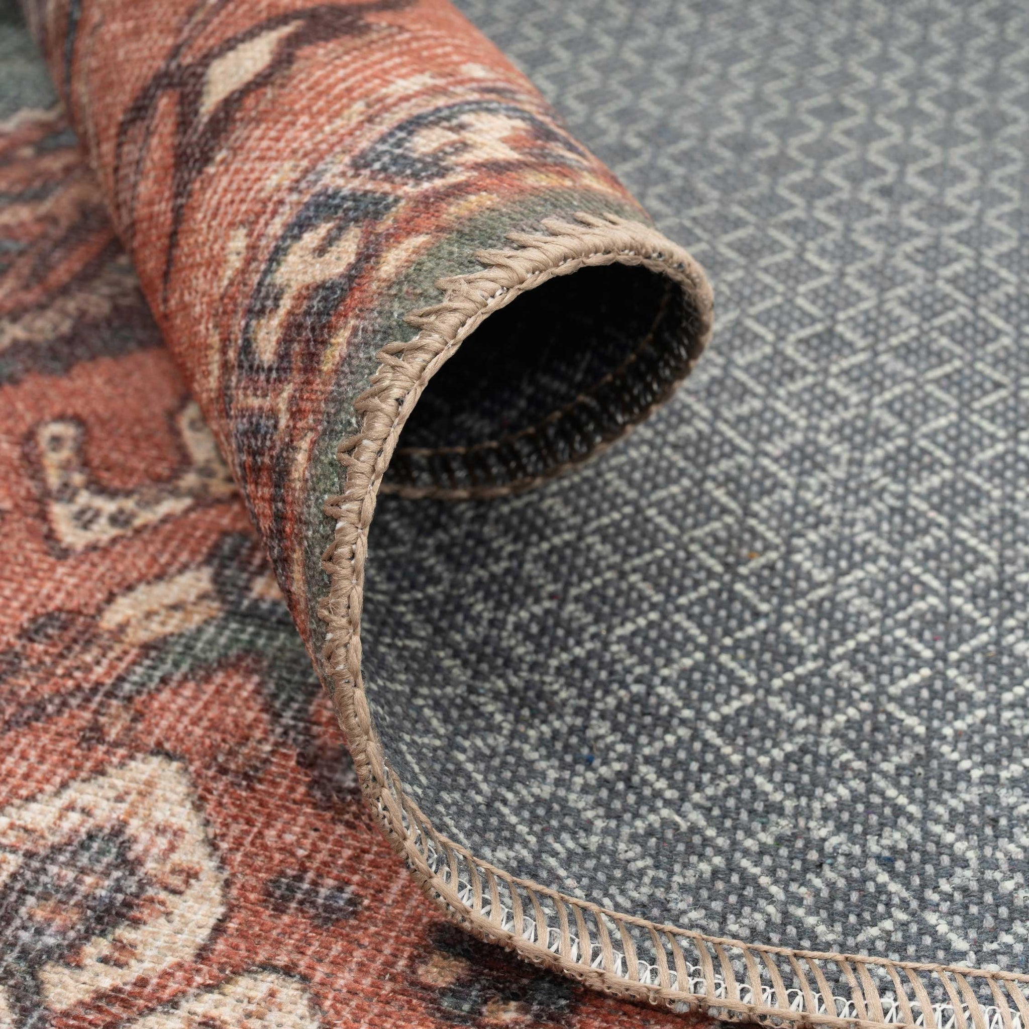 Distressed Bordered Washable Rug