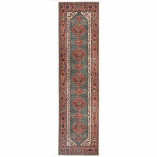 Flatwoven Washable Distressed Terracotta Green Boho Runner - Faro