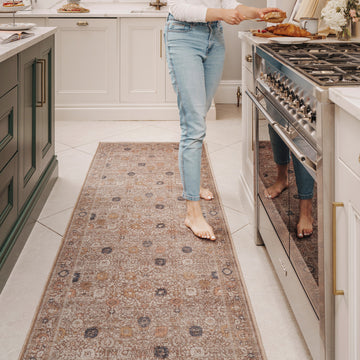 Flatwoven Washable Vintage Distressed Floral Area Rug - Macie