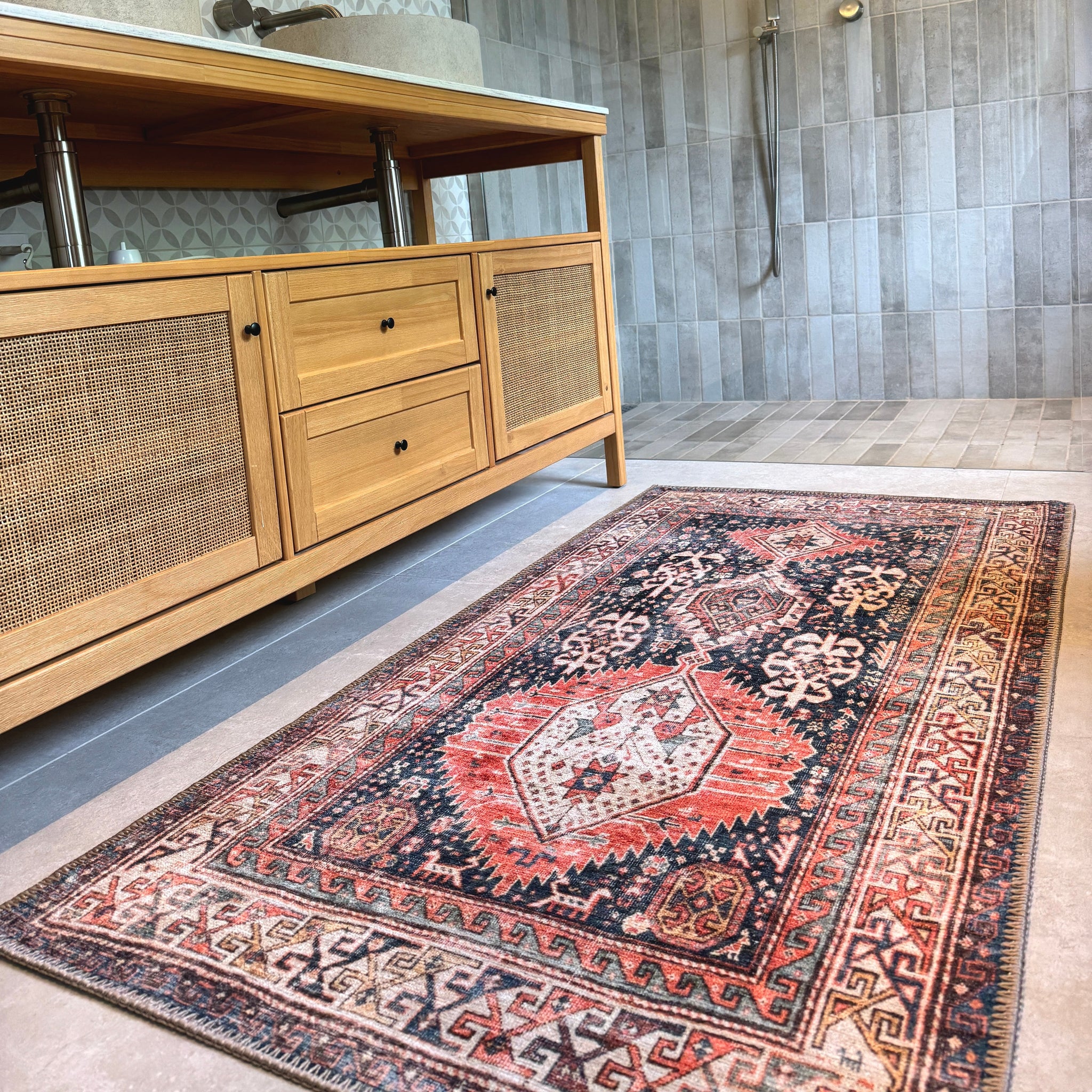 Flatwoven Washable Terracotta Distressed Boho Rug - Perla