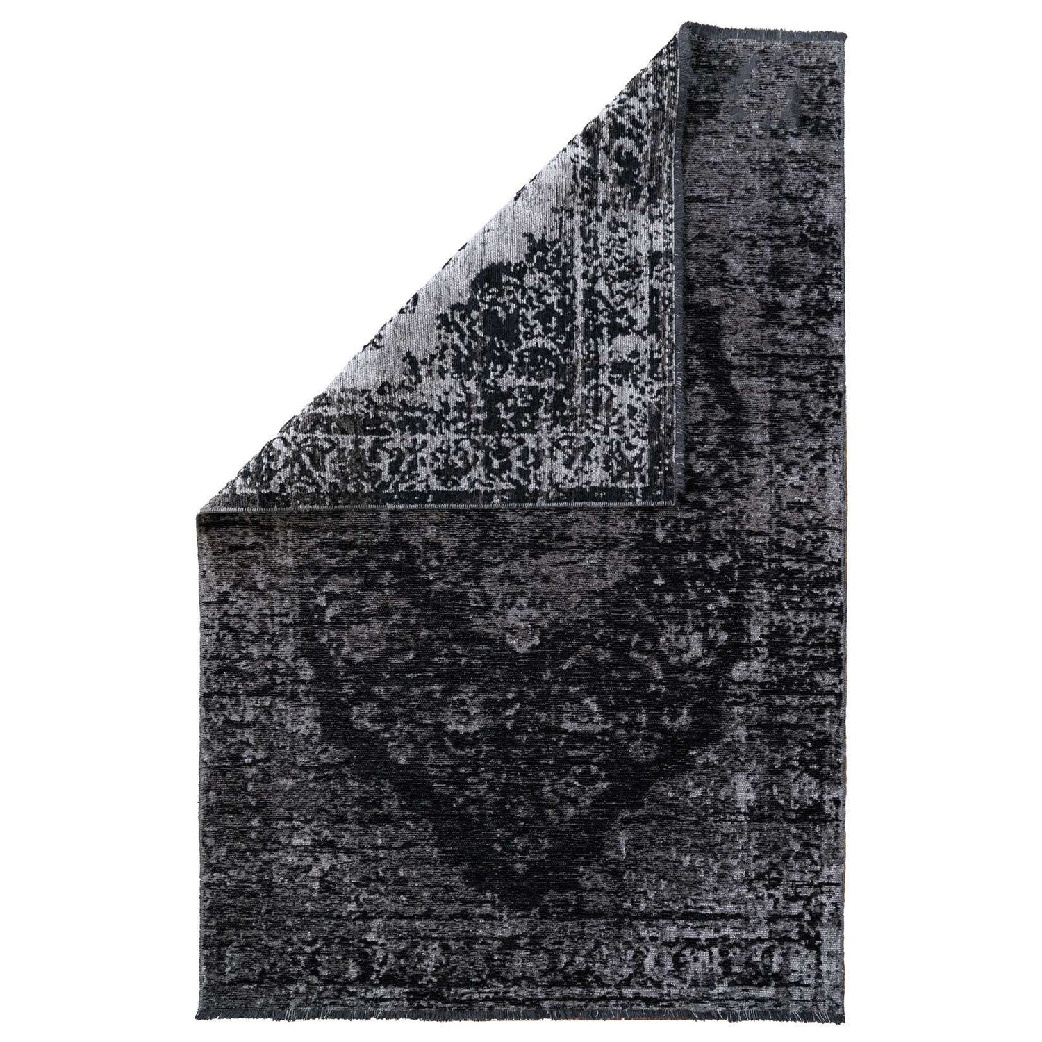 Reversible Distressed Black Oriental Rug