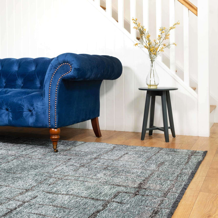 Reversible Distressed Light Blue Rug