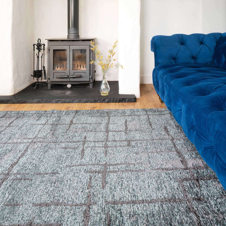 Reversible Distressed Light Blue Rug