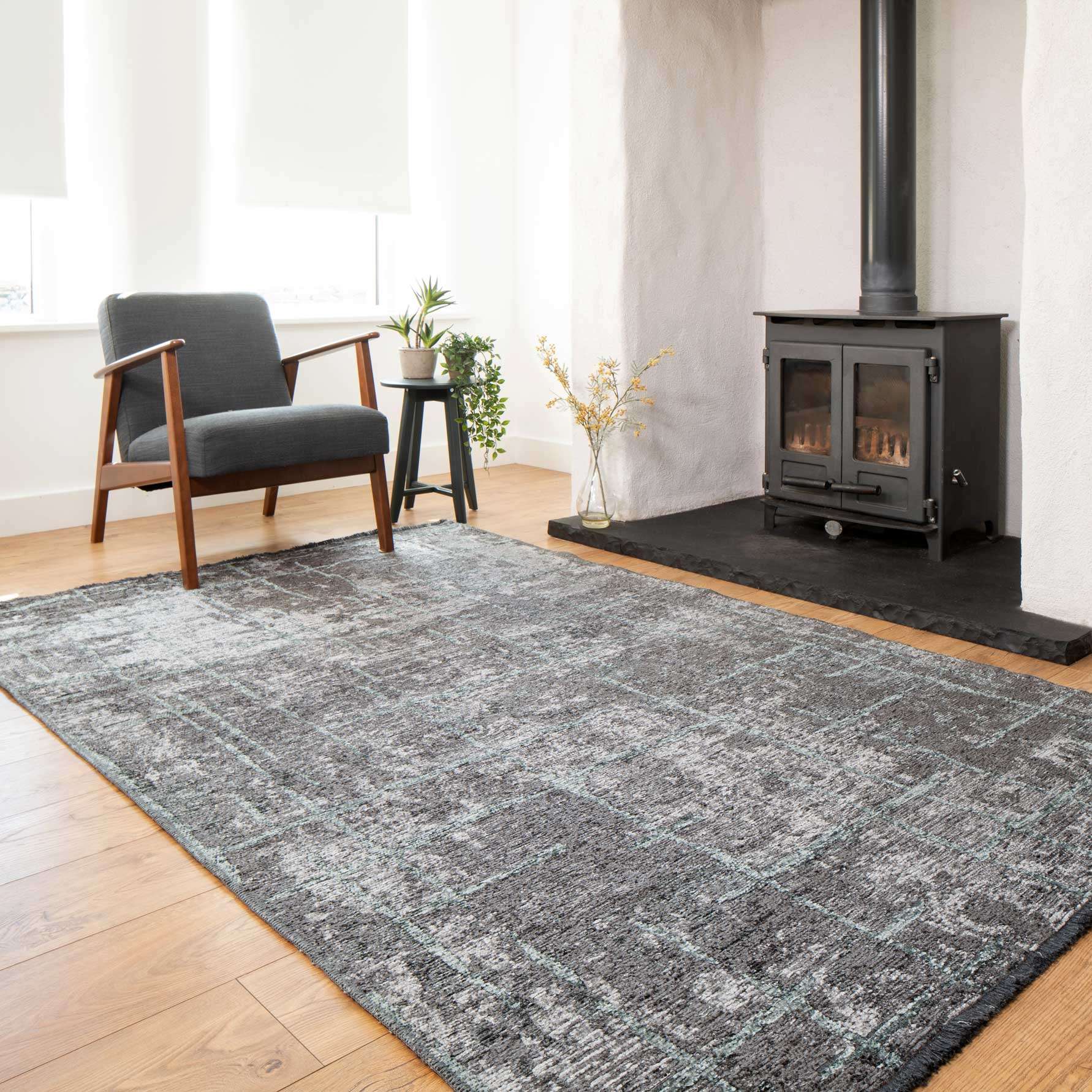Reversible Distressed Light Blue Rug