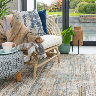 Soft Modern Blue Distressed Scratched Effect Rugs - Scatter