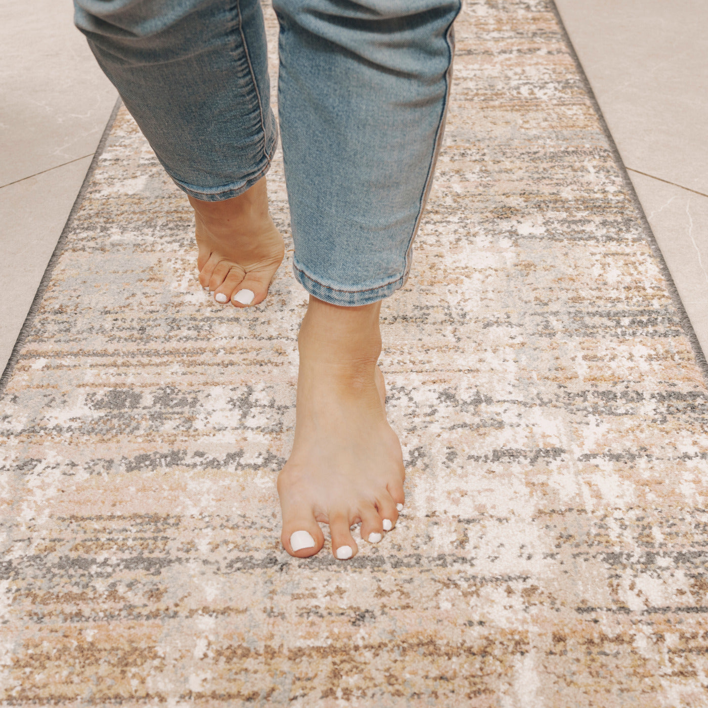 Soft Modern Blue Distressed Scratched Effect Rugs - Scatter