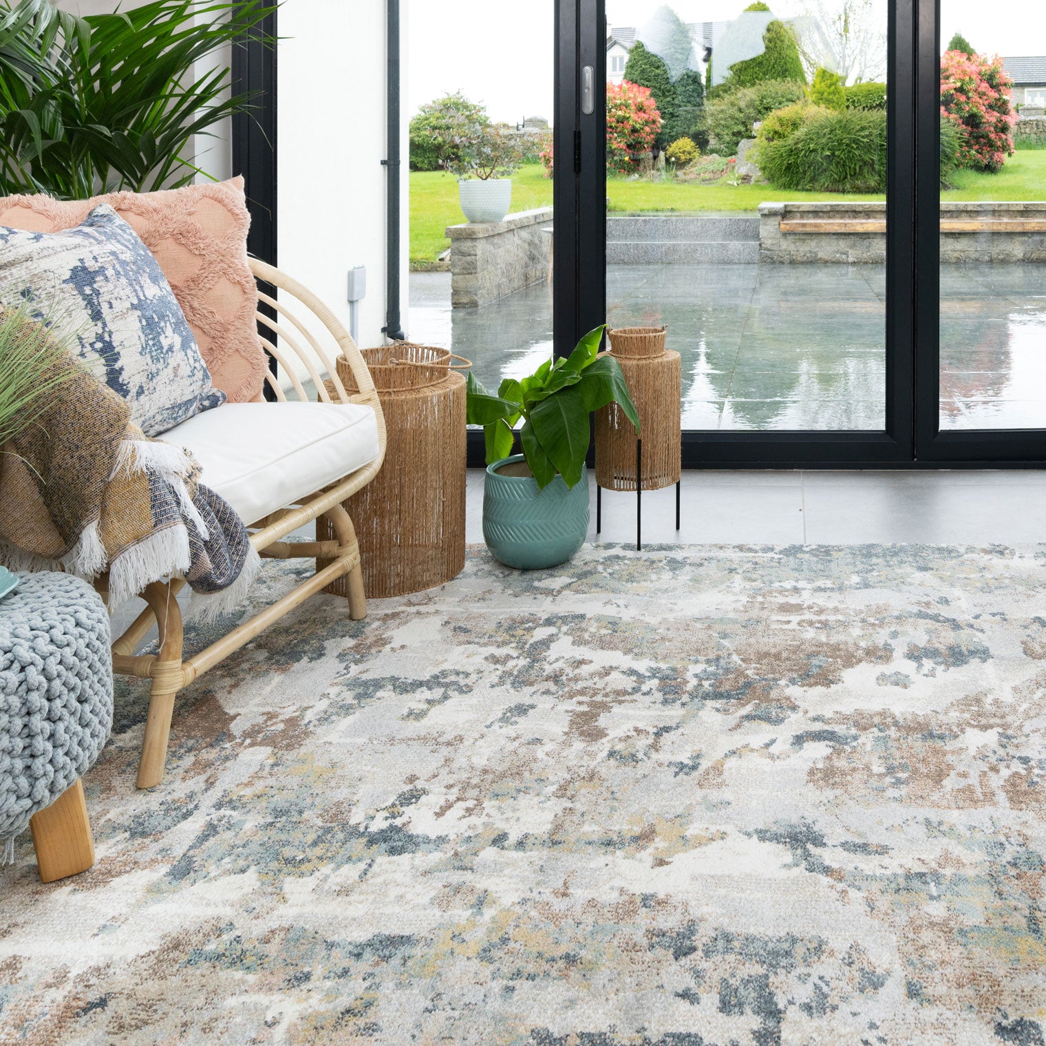 Soft Modern Blue Grey Painted Canvas Effect Rugs - Artist | Living Room ...