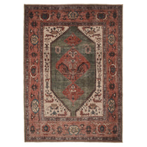Flatwoven Washable Distressed Terracotta Green Boho Rug - Faro